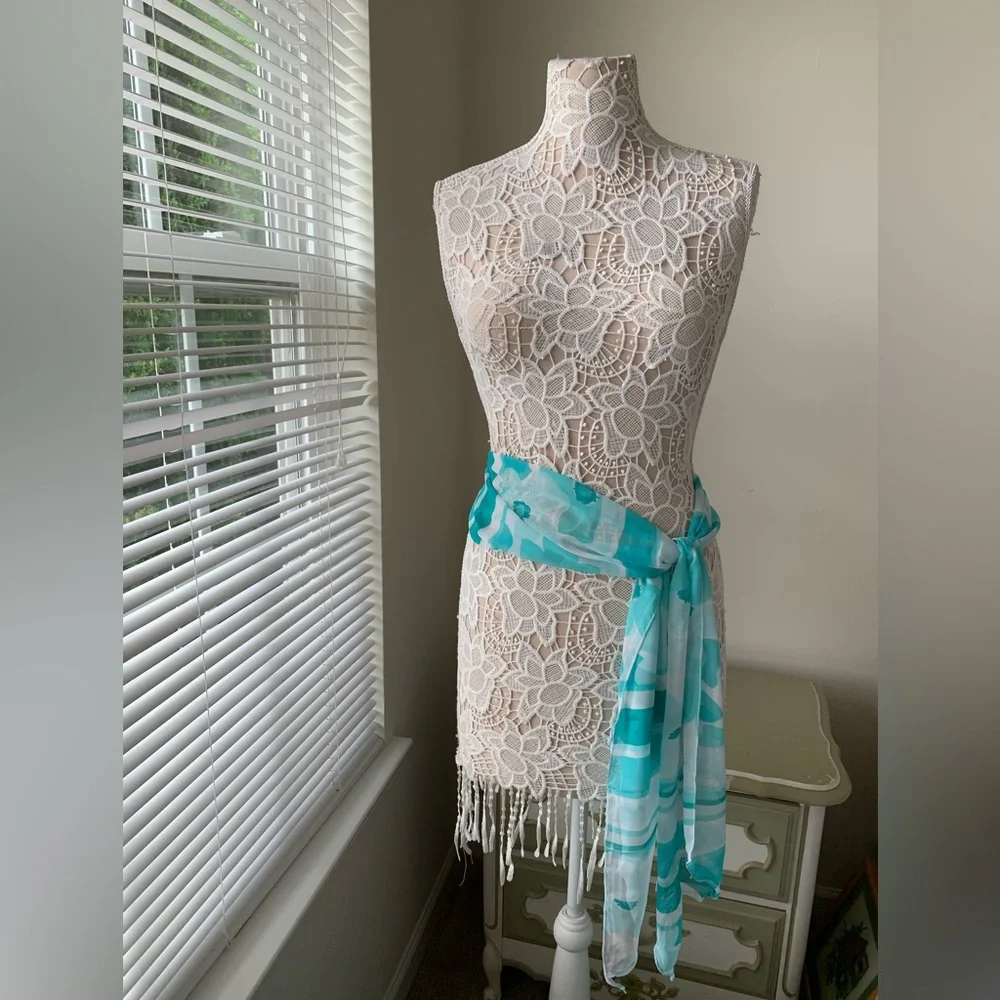 NEOT Kirks Folly Springtime Splendor Scarf Blue White Sheer Chiffon Beach Summer - Picture 5 of 7